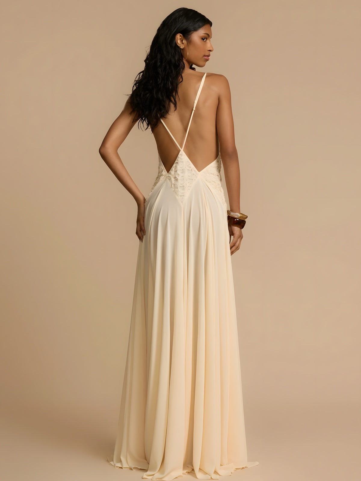 Vestido Maxi Camisola con Panel de Encaje