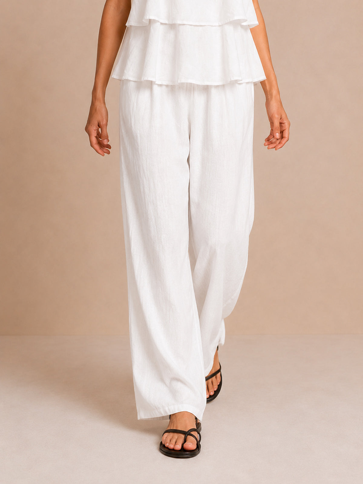 Conjunto Top de Volantes por Capas y Pantalón Wide-Leg