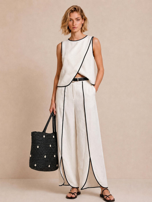 Conjunto Top con Ribete y Pantalón Wide-Leg