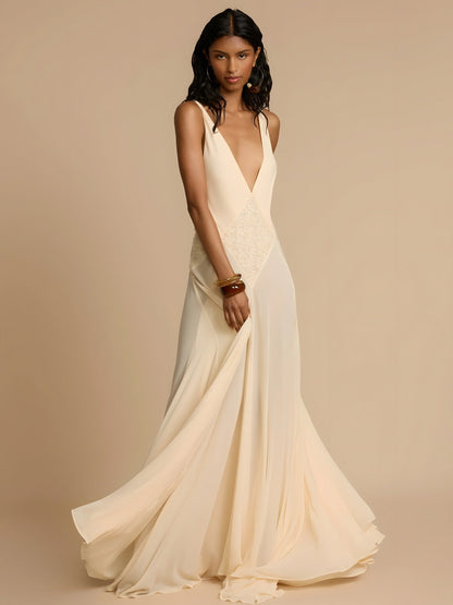 Vestido Maxi Camisola con Panel de Encaje