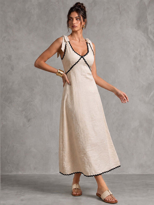 Vestido Midi con Tirantes y Ribete