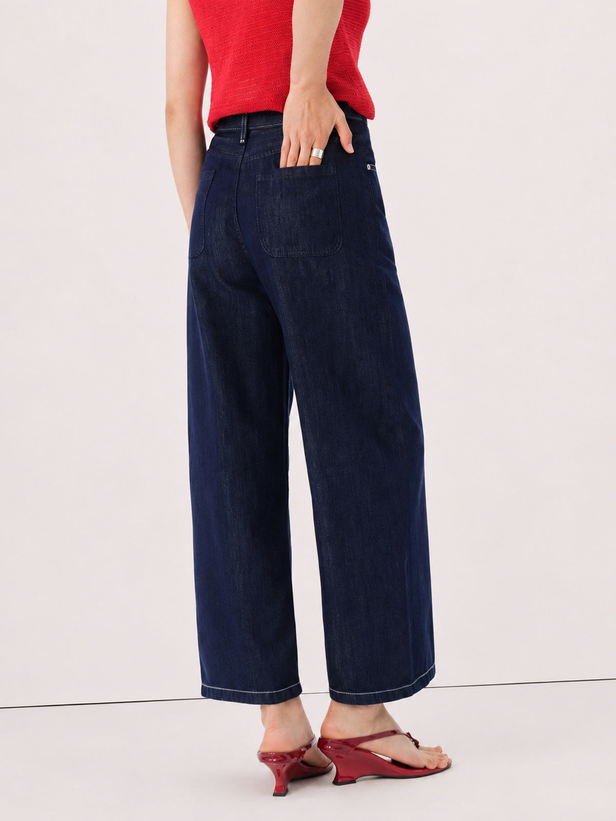 Jeans Rectos Cropped Tiro Alto