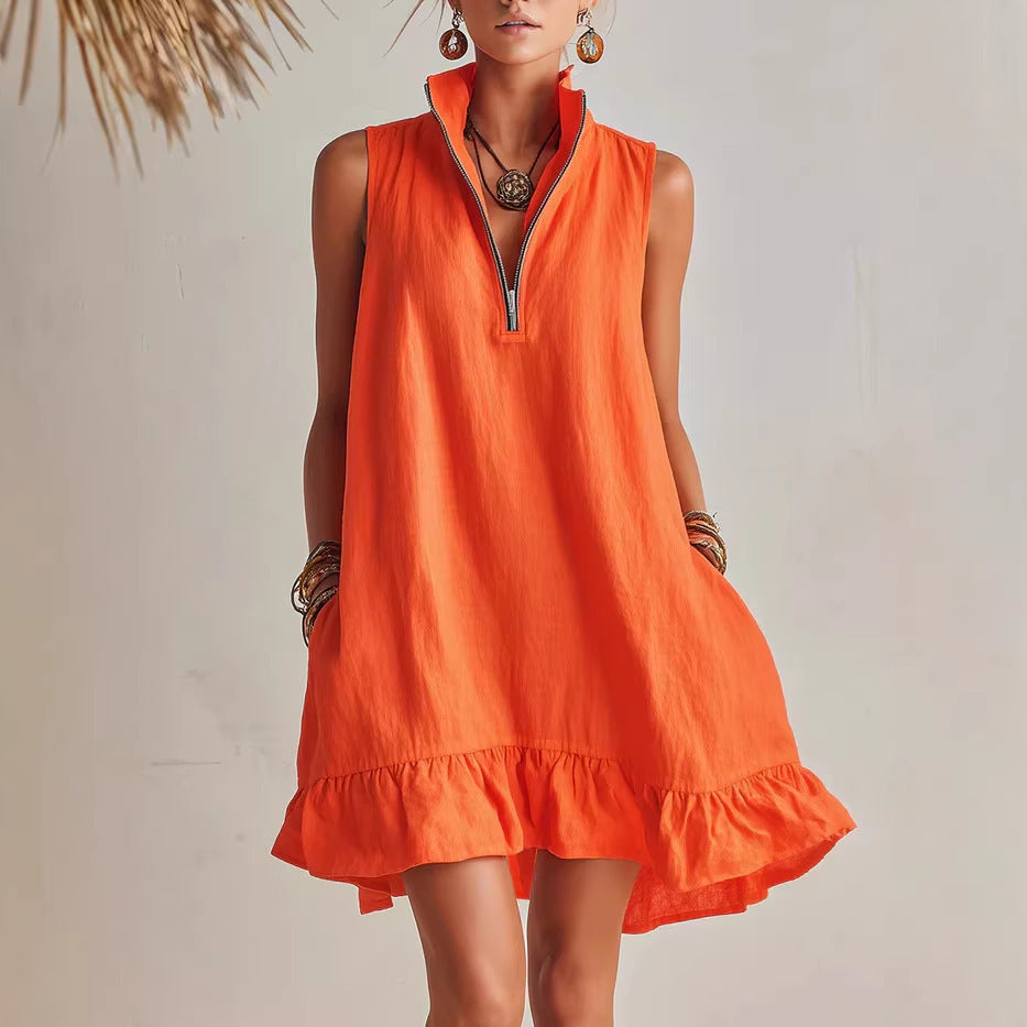 Vestido Mini con Cremallera y Bajo Volante