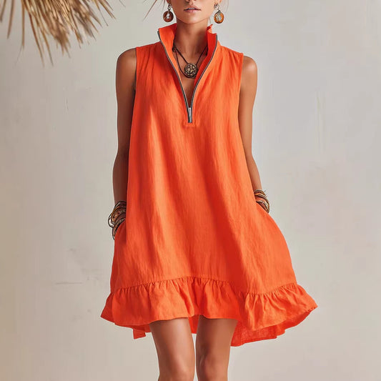 Vestido Mini con Cremallera y Bajo Volante