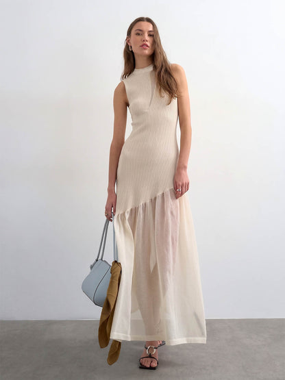 Vestido Maxi de Punto con Panel Transparente