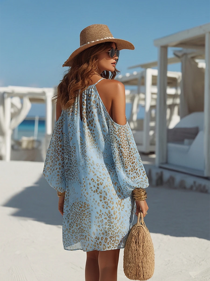 Vestido Mini de Gasa Estampado Animal Print
