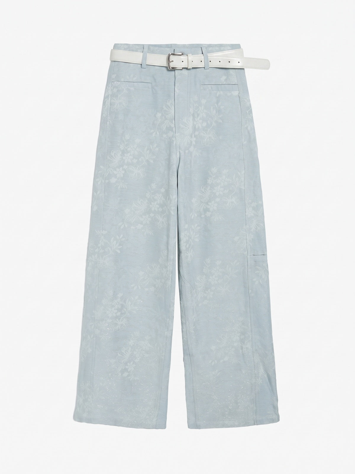 Pantalón Ancho Jacquard Floral con Cinturón