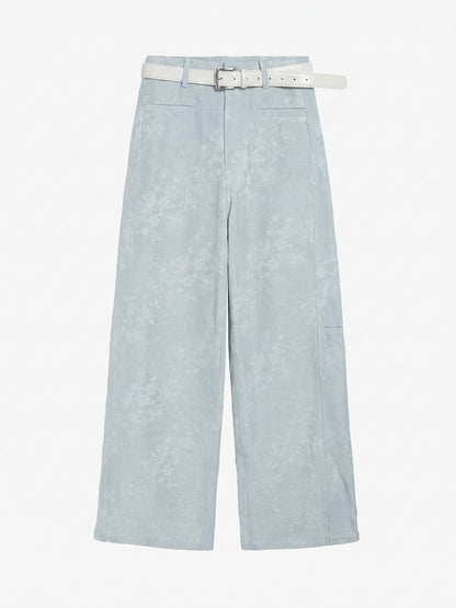 Pantalón Ancho Jacquard Floral con Cinturón