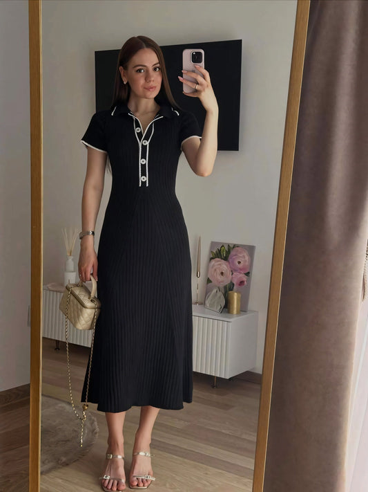 Vestido Midi de Punto Cuello Polo