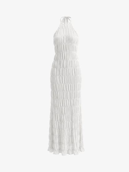 Vestido Maxi Halter Espalda Descubierta Fruncido