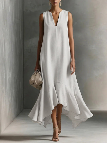 Vestido Maxi Asimétrico Sin Mangas