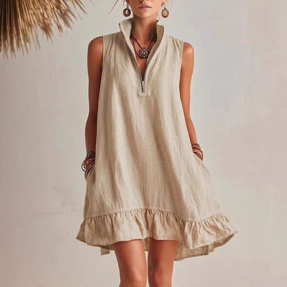Vestido Mini con Cremallera y Bajo Volante