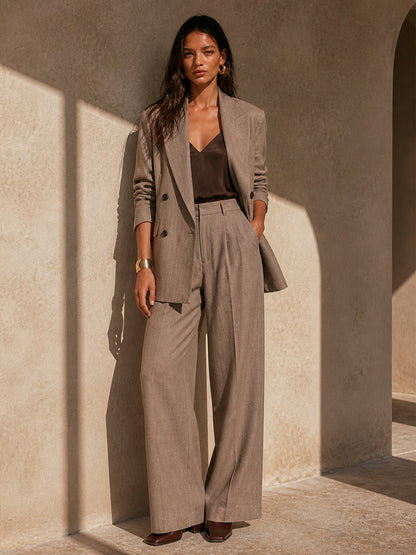 Conjunto Blazer Cruzado y Pantalón Wide-Leg de Tweed