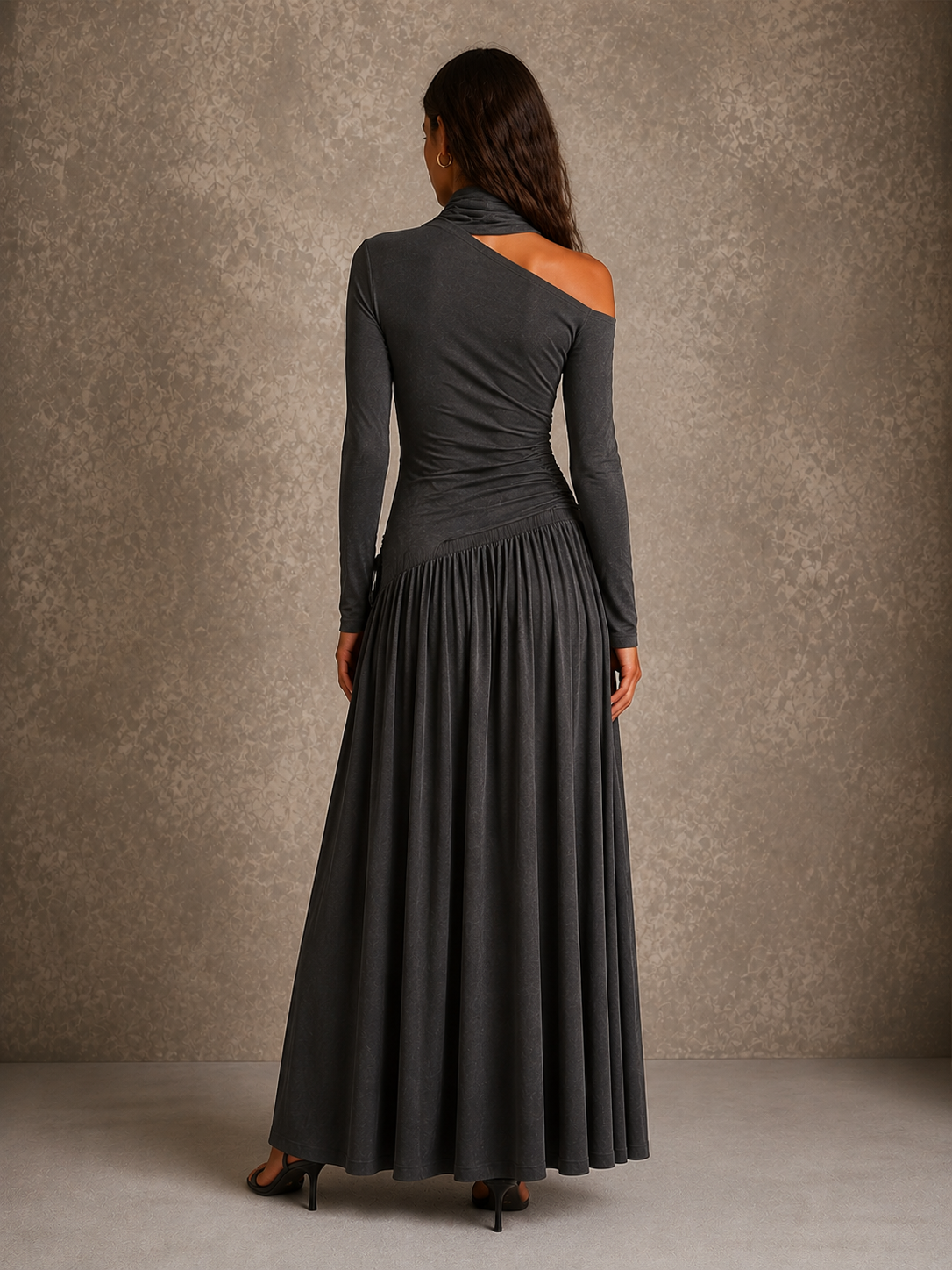 Vestido Maxi Drapeado de Un Hombro