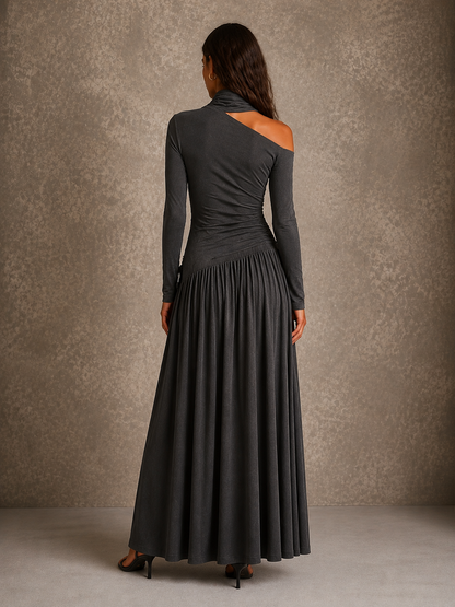 Vestido Maxi Drapeado de Un Hombro