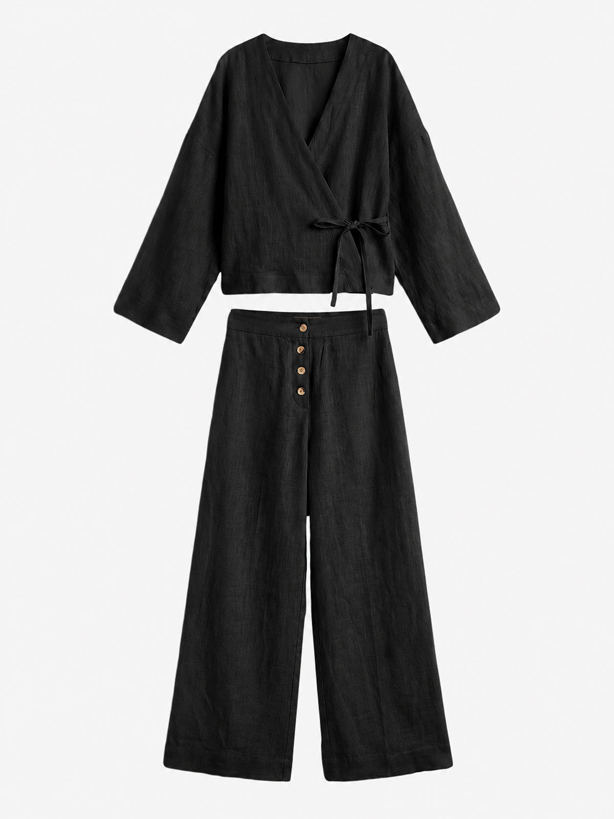Conjunto Top Cruzado de Lino y Pantalón Wide-Leg