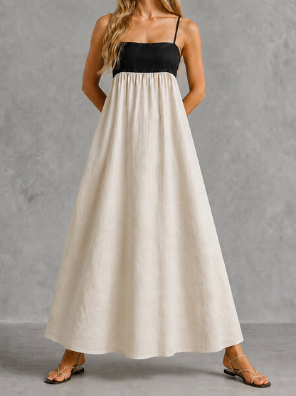 Vestido Maxi Espalda Abierta con Contraste