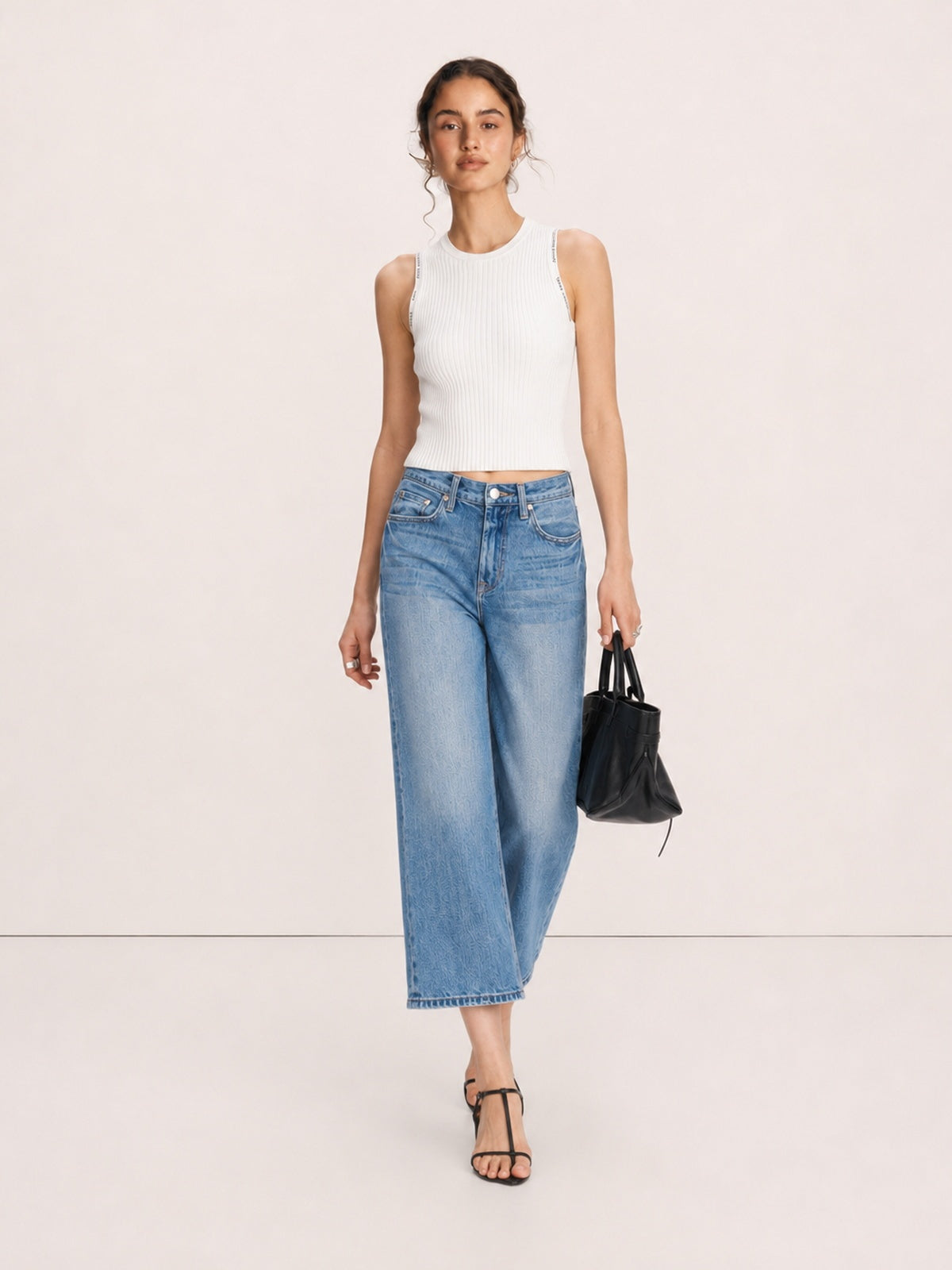 Jeans Rectos Cropped Tiro Alto