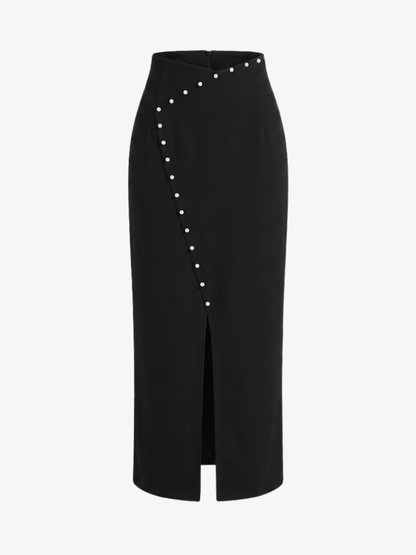 Falda Midi Tachas Abertura Asimétrica