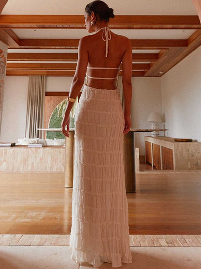 Vestido Maxi Halter Espalda Descubierta Fruncido
