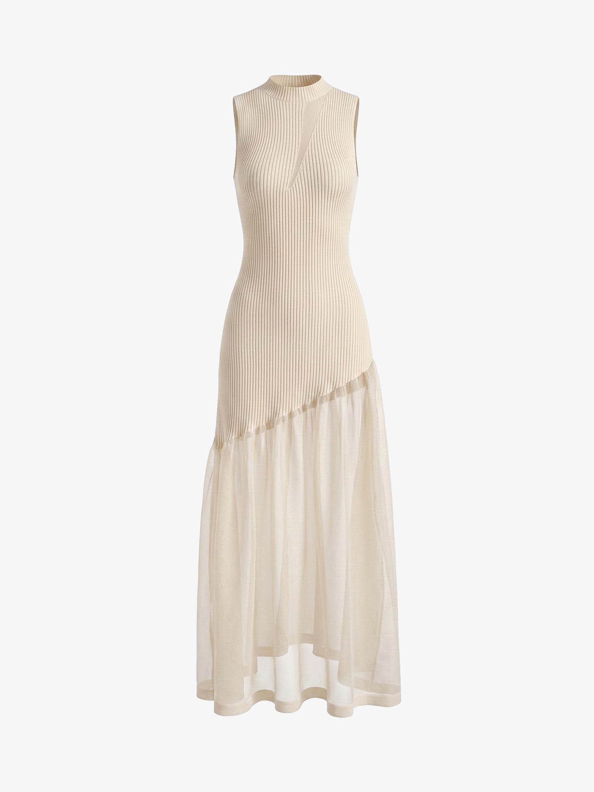 Vestido Maxi de Punto con Panel Transparente