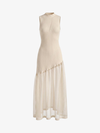 Vestido Maxi de Punto con Panel Transparente