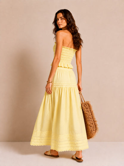 Vestido Maxi Fruncido Sin Tirantes