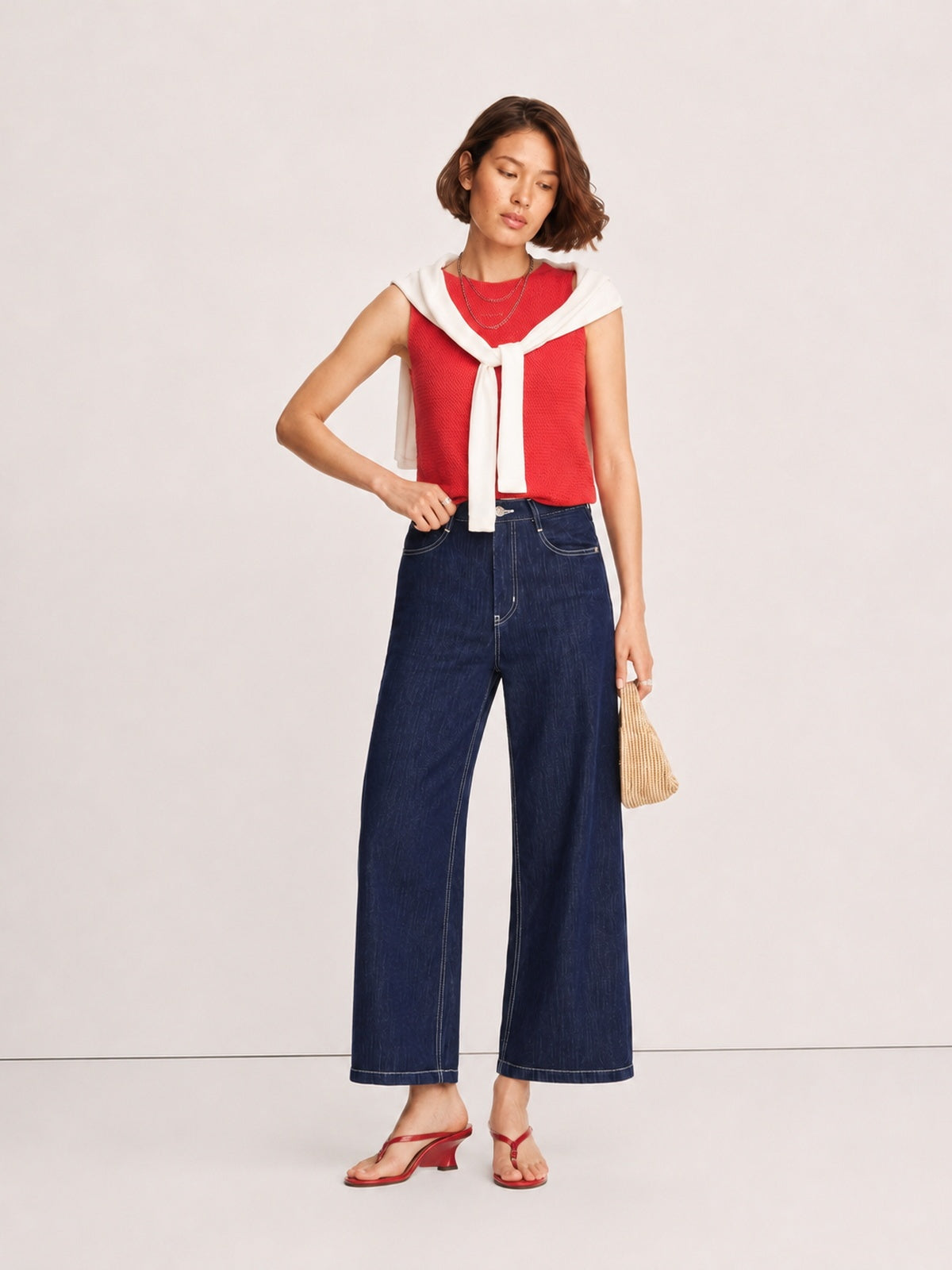 Jeans Rectos Cropped Tiro Alto