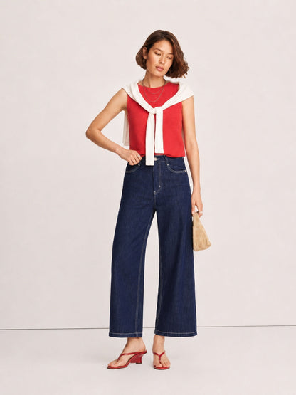 Jeans Rectos Cropped Tiro Alto